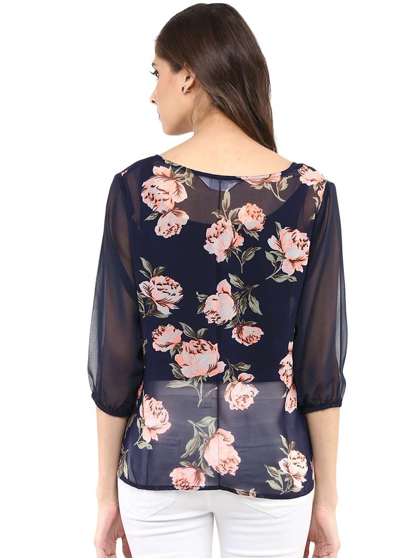 women navy blue floral printed regular top - 21593253 -  Standard Image - 3