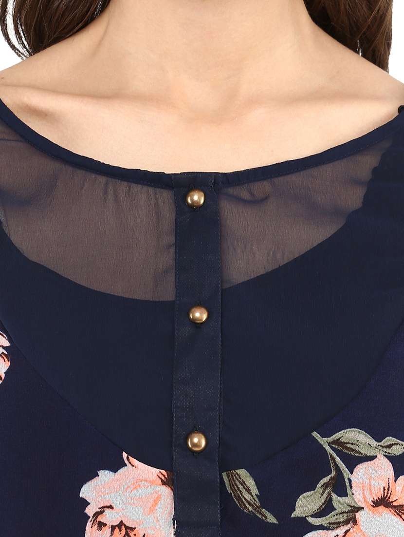 women navy blue floral printed regular top - 21593253 -  Standard Image - 5