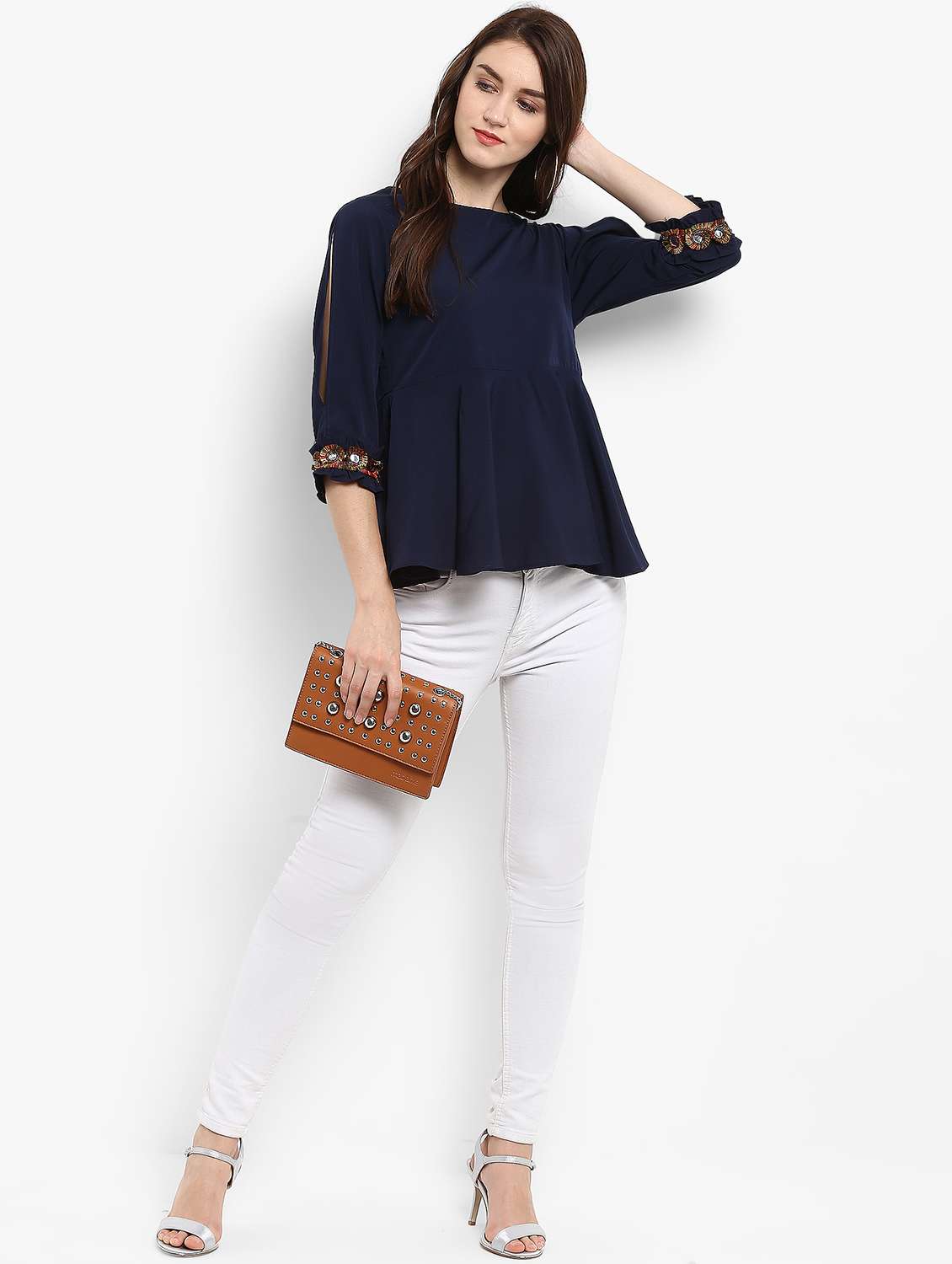 women navy blue mirror work regular top - 21593255 -  Standard Image - 3