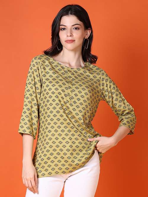 women printed three quarter sleeve straight kurti - 21593363 -  Standard Image - 0