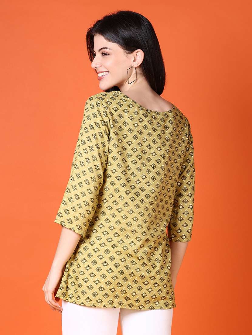 women printed three quarter sleeve straight kurti - 21593363 -  Standard Image - 3