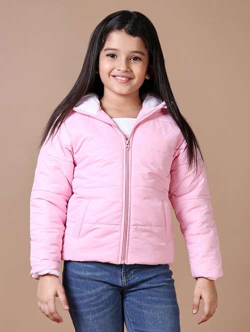 girls solid hooded quilted jacket - 21593414 -  Standard Image - 0