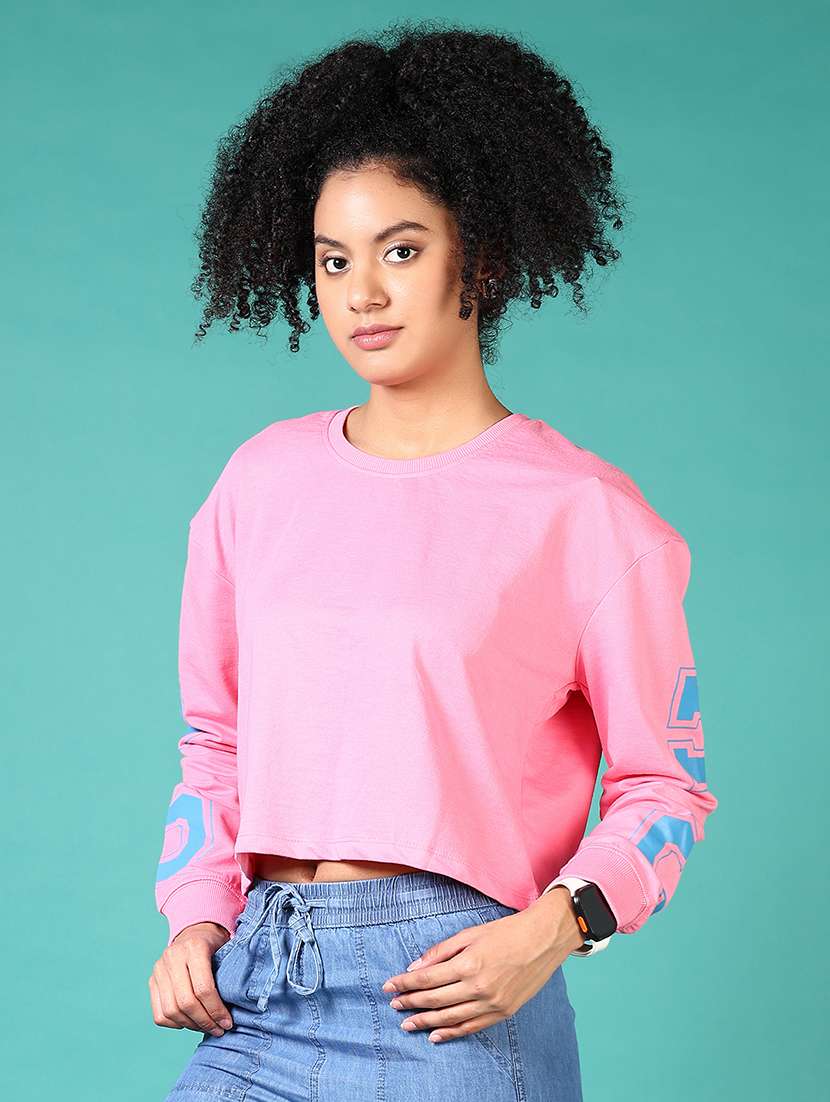 women typography long sleeve cropped sweatshirts