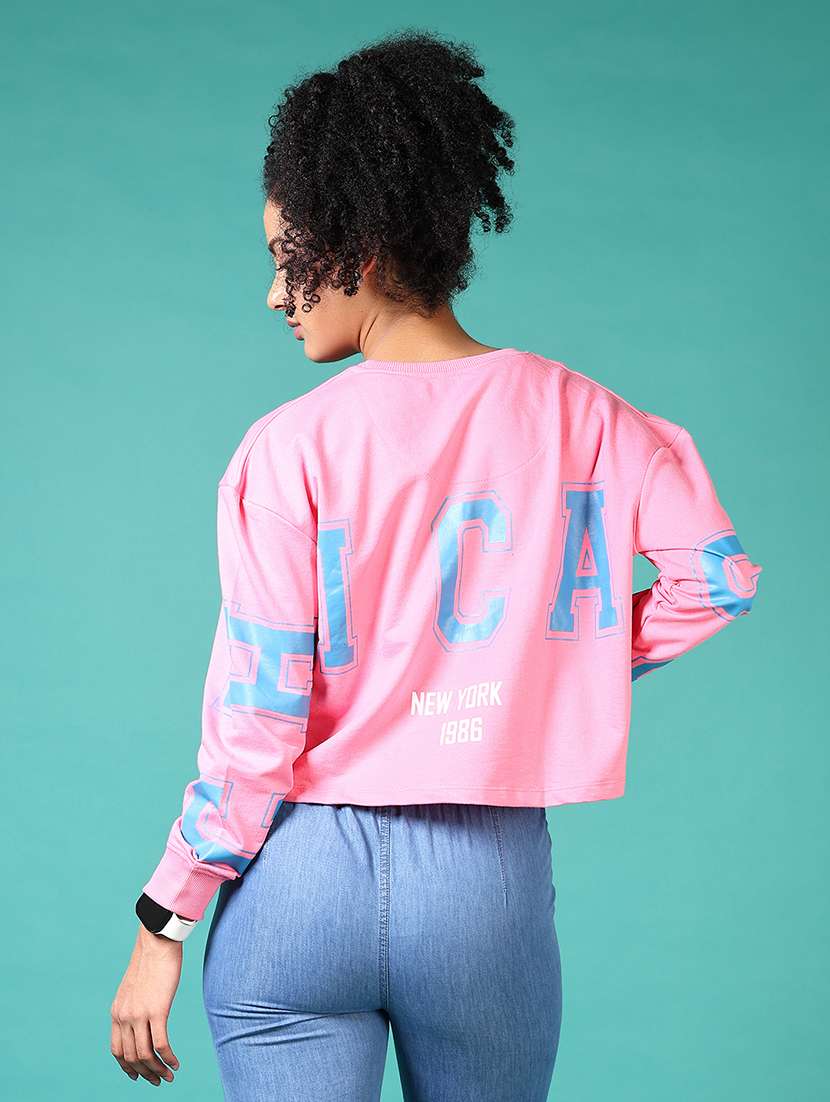 women typography long sleeve cropped sweatshirts - 21593475 -  Standard Image - 3
