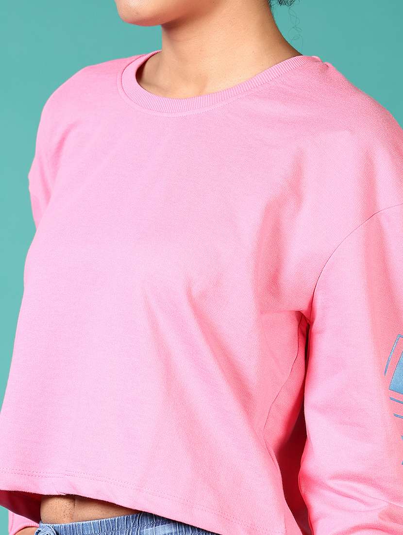 women typography long sleeve cropped sweatshirts - 21593475 -  Standard Image - 5