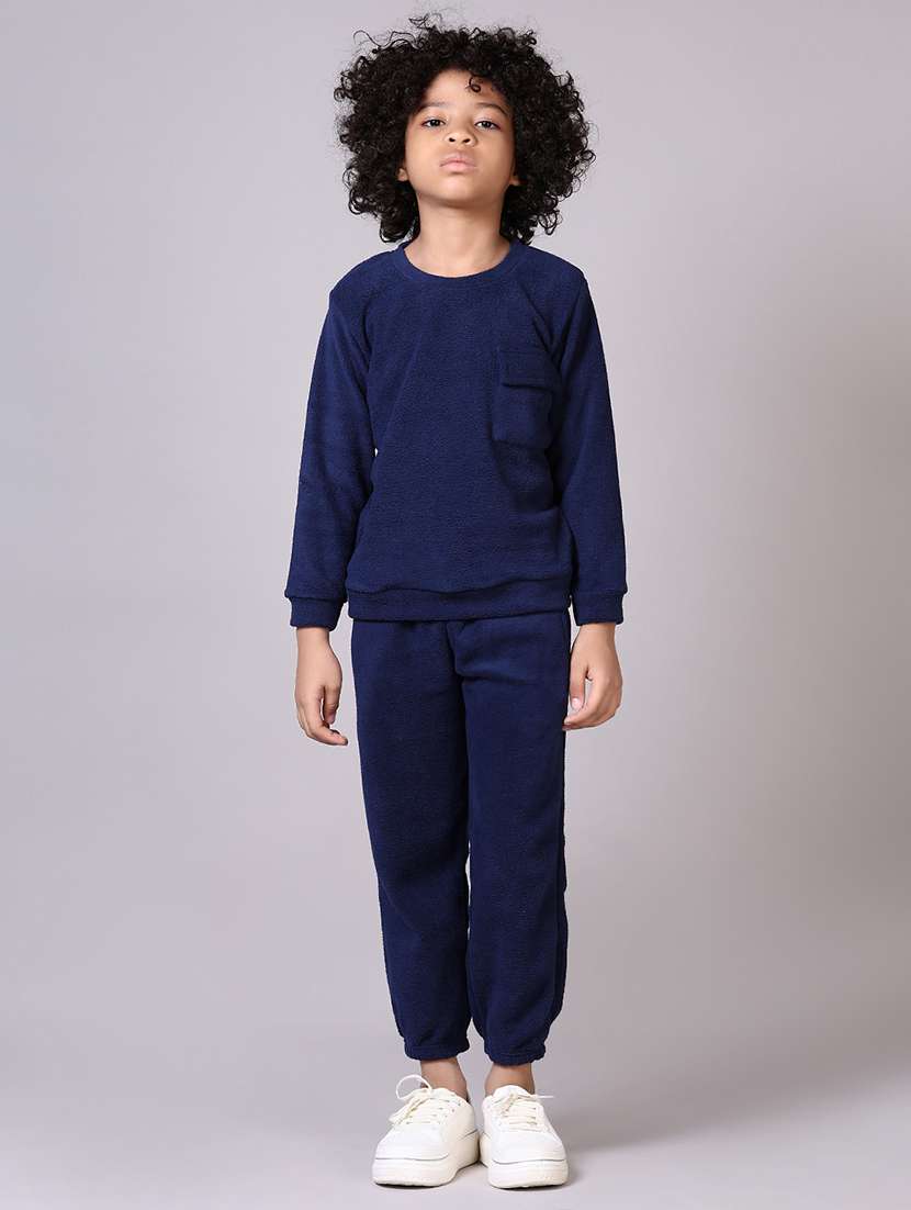 boys navy blue solid full length sets