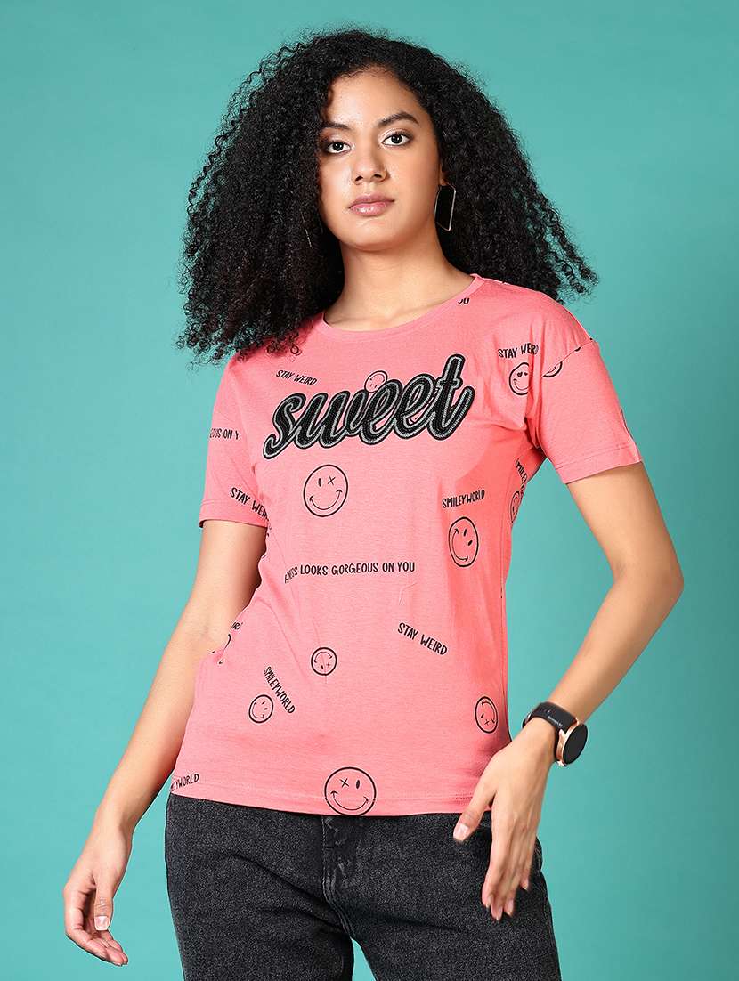 women printed round neck t-shirt