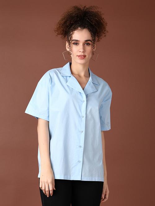 women light blue solid short sleeve shirt - 21593523 - Standard Image - 0