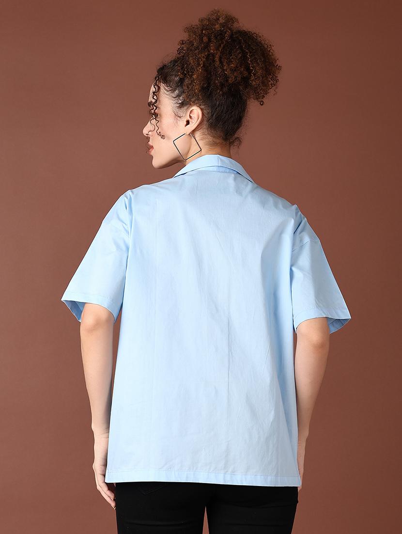 women light blue solid short sleeve shirt - 21593523 - Standard Image - 3