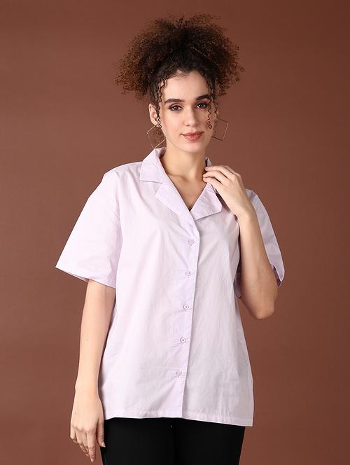 women lavender solid short sleeve shirt - 21593524 - Standard Image - 0