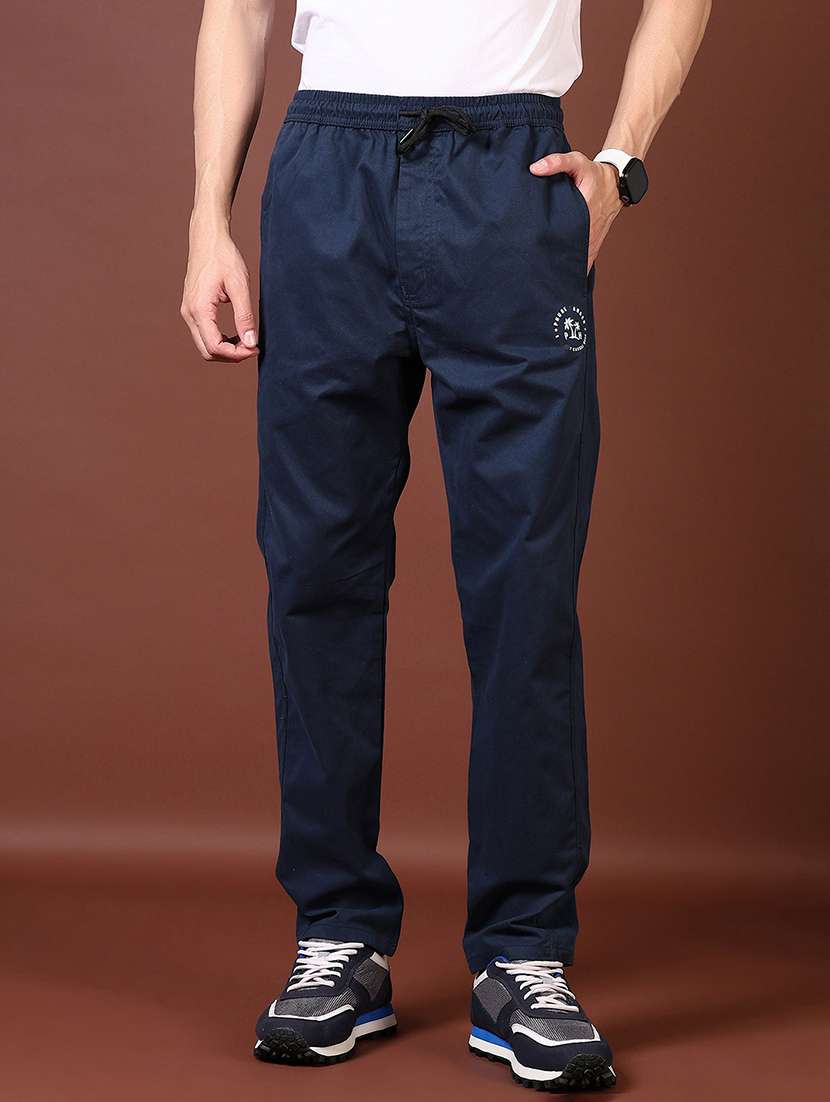 men solid mid rise full length tack pant