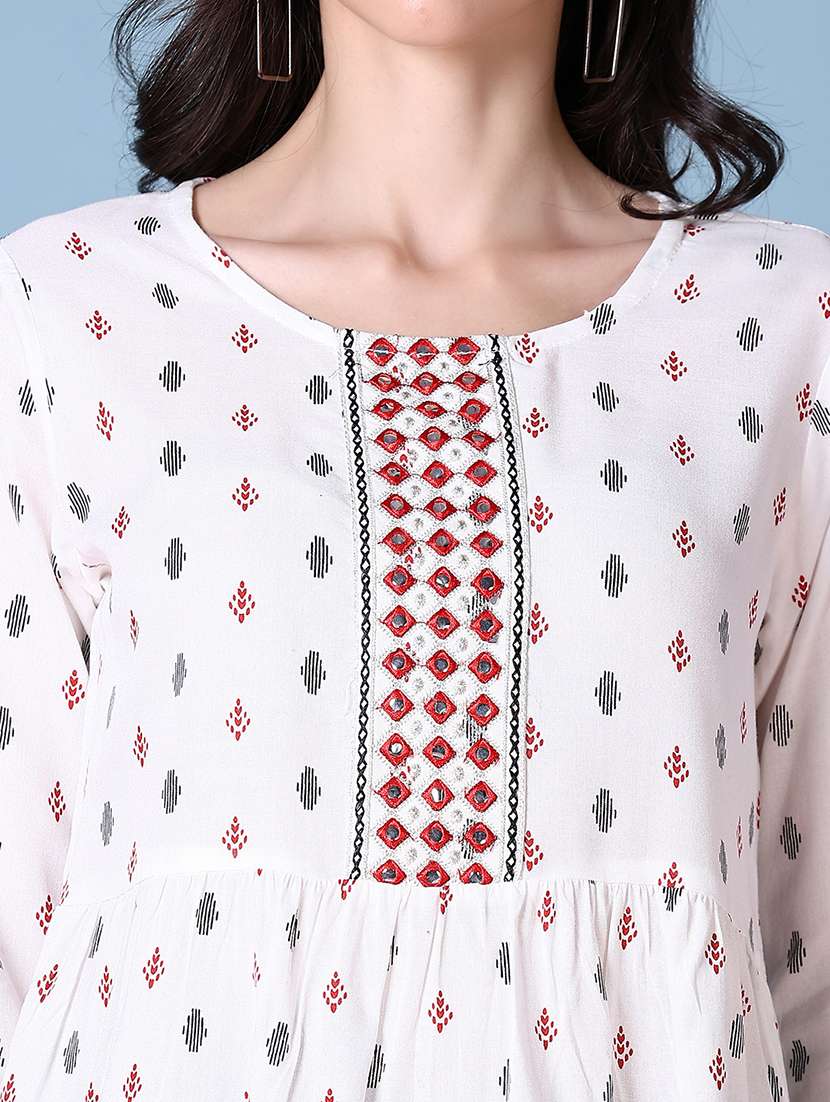 women printed three quarter sleeve a-line kurti - 21593741 - Standard Image - 5