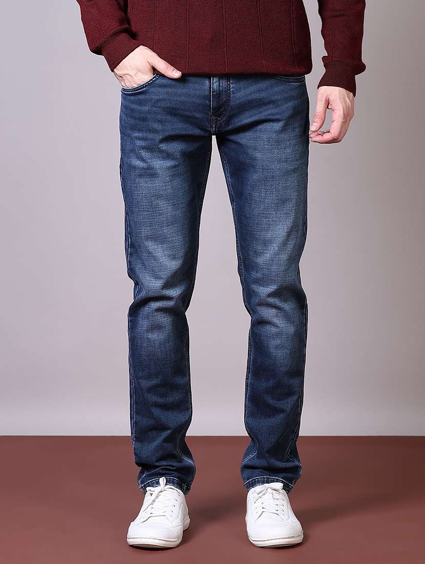 men solid mid rise slim fit jean