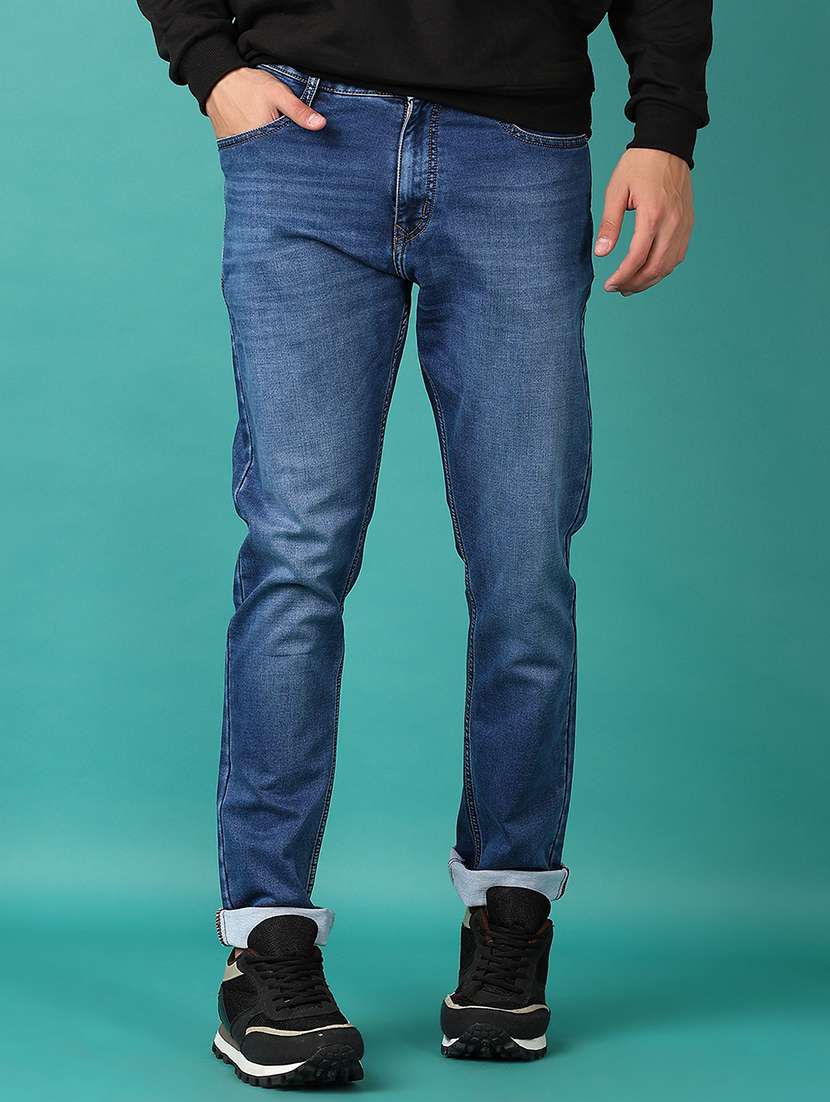 men solid mid rise slim fit jean