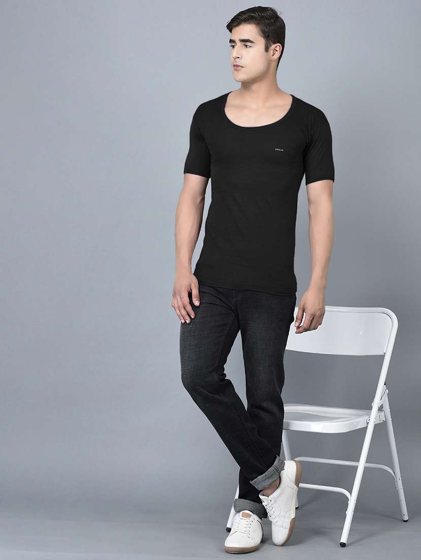 men pack of 2 solid half sleeve vest - 21594449 -  Standard Image - 3