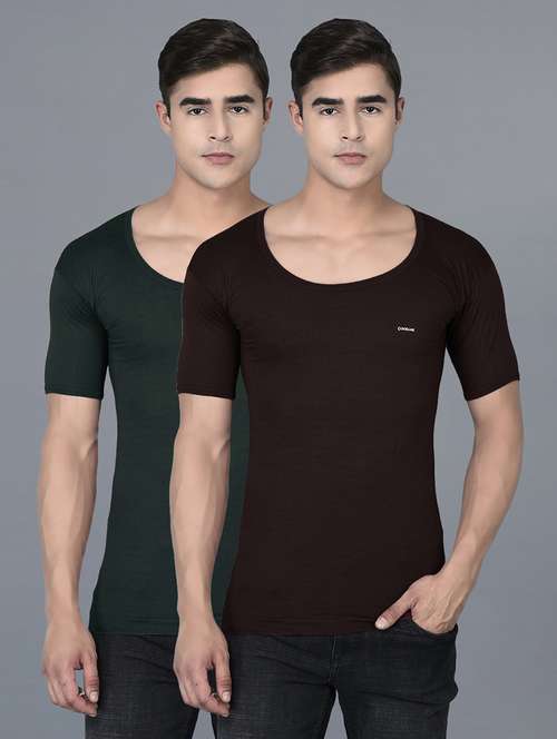 men pack of 2 solid half sleeve vest - 21594452 -  Standard Image - 0