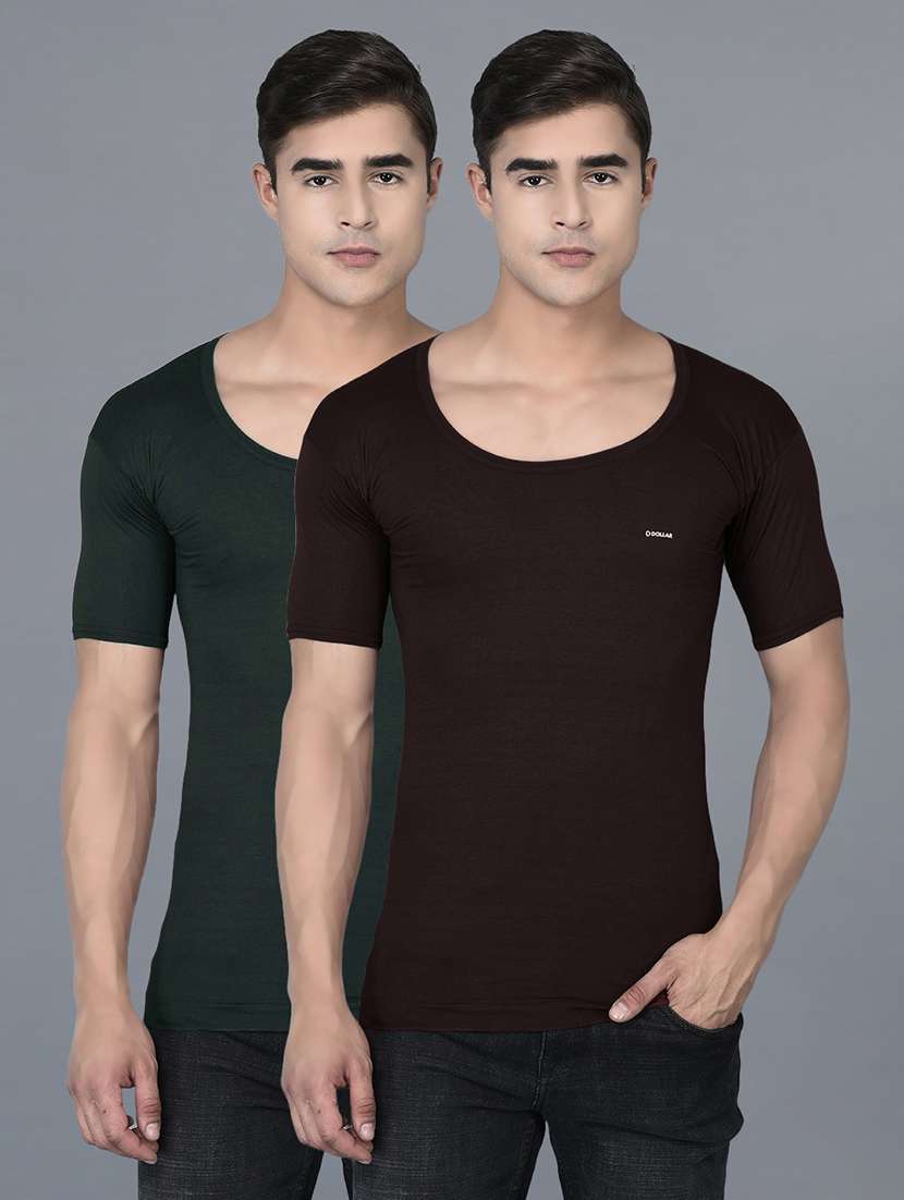 men pack of 2 solid half sleeve vest