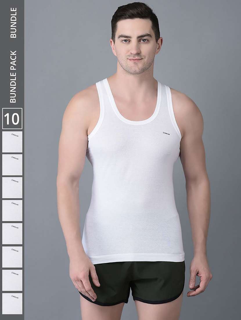 men pack of 10 white solid sleveless vest