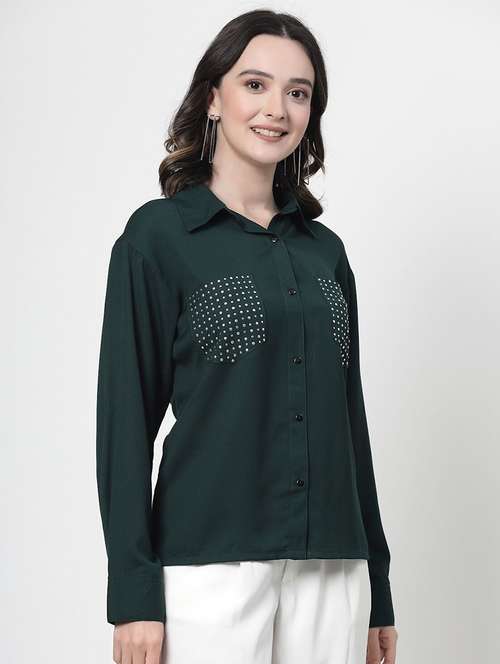 women green solid with work regular shirt - 21594736 -  Standard Image - 0