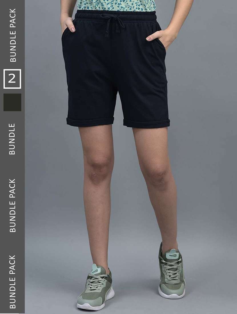 women solid regular fit loungewear shorts combo