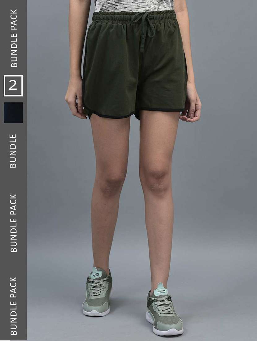 women solid regular fit loungewear shorts combo