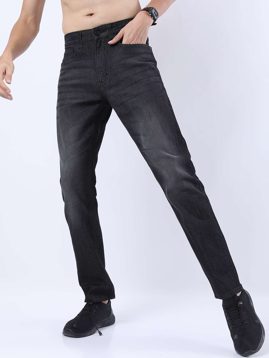 men mid rise plain jeans
