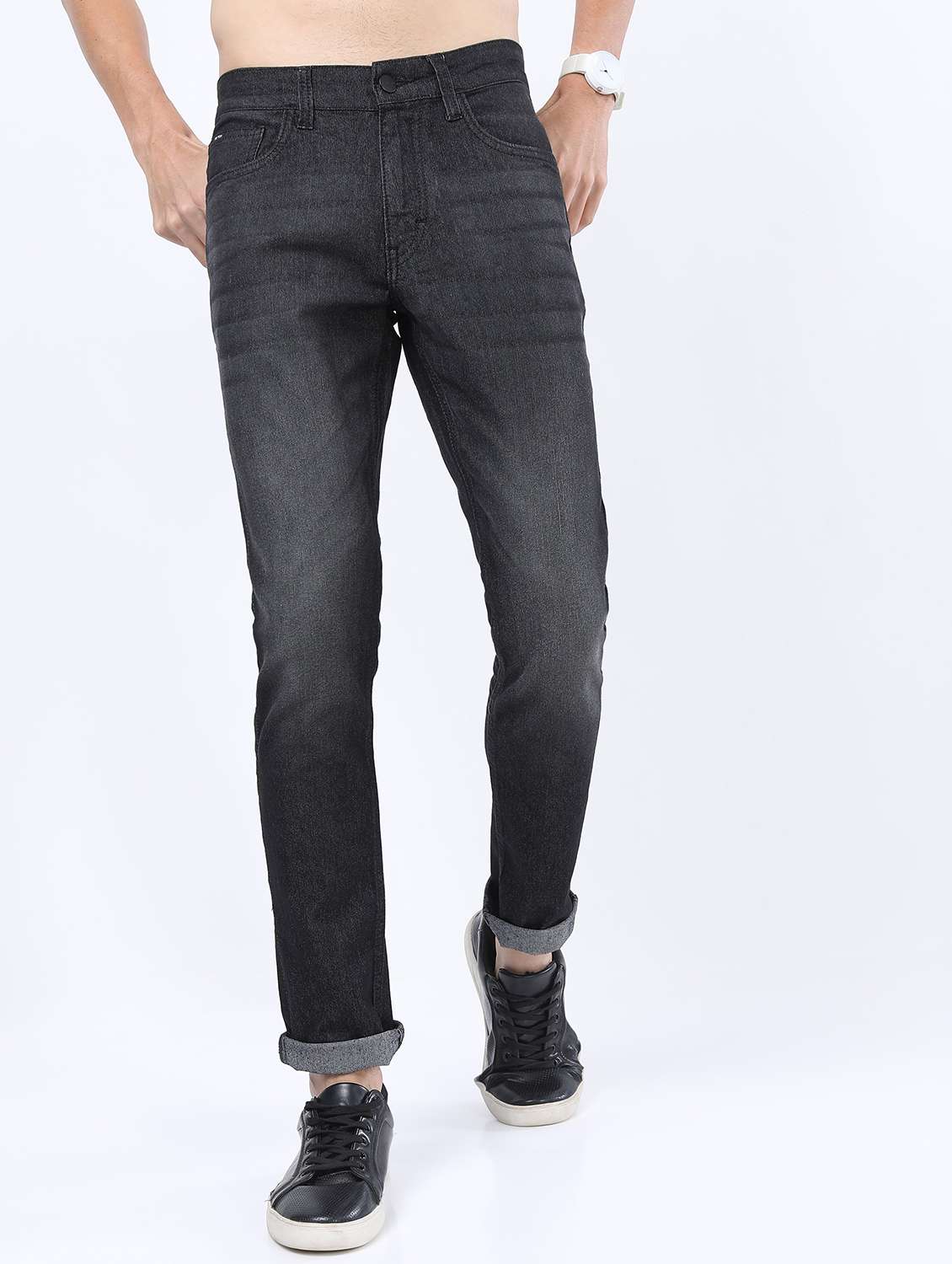 men mid rise plain jeans