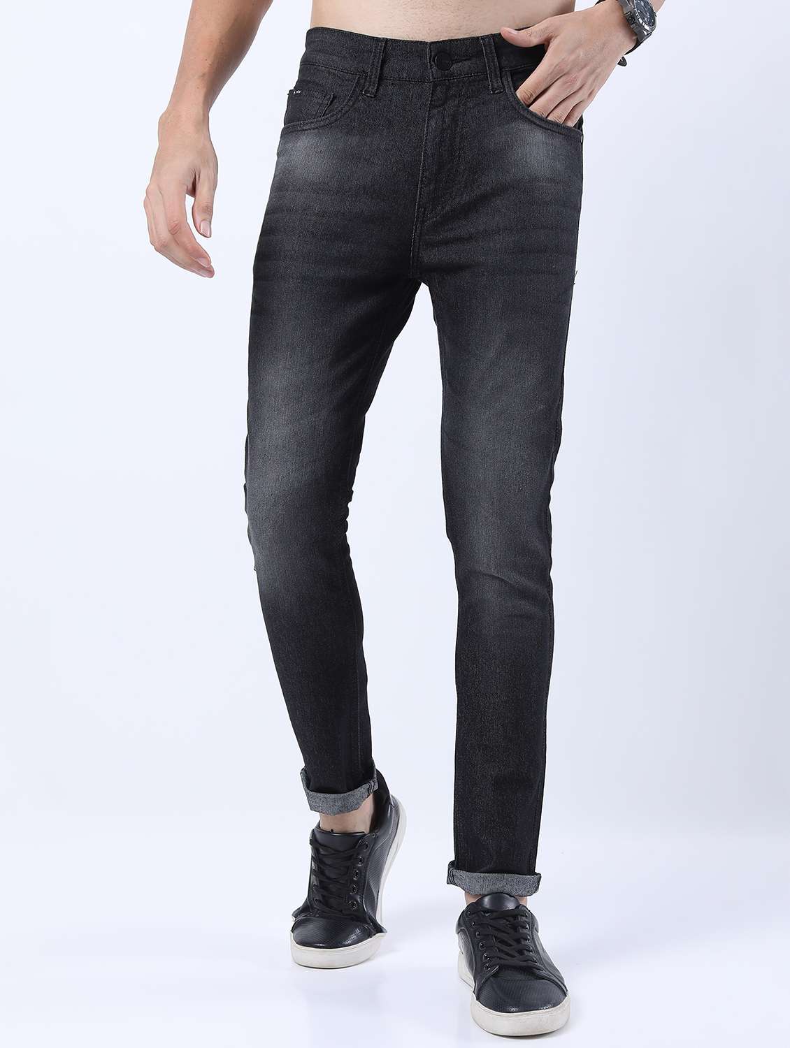 men mid rise plain jeans