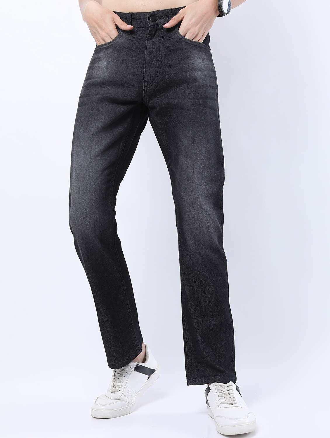 men mid rise plain jeans