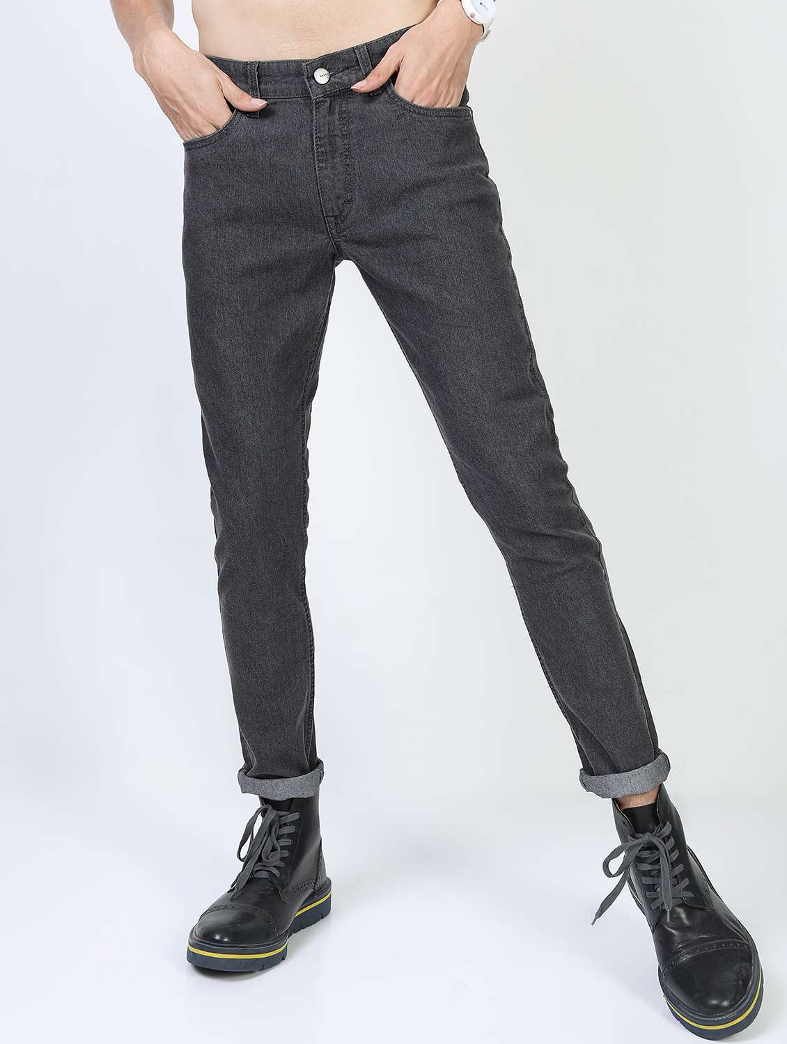 men mid rise plain jeans