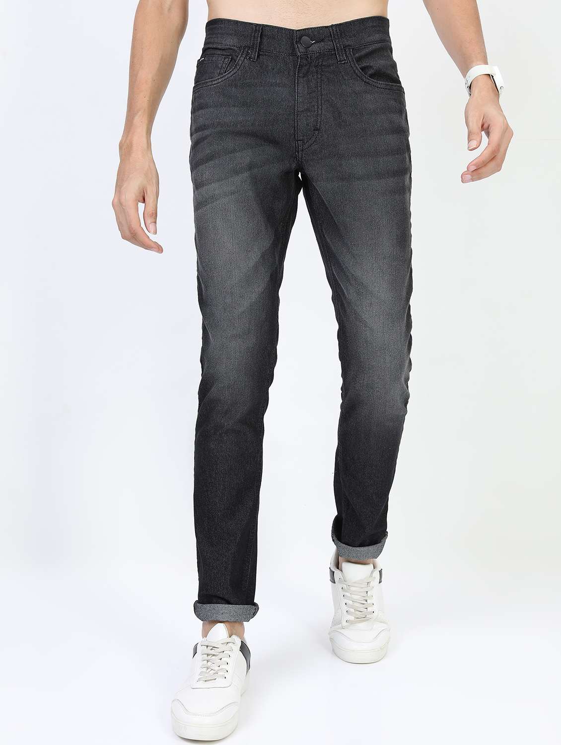 men mid rise plain jeans