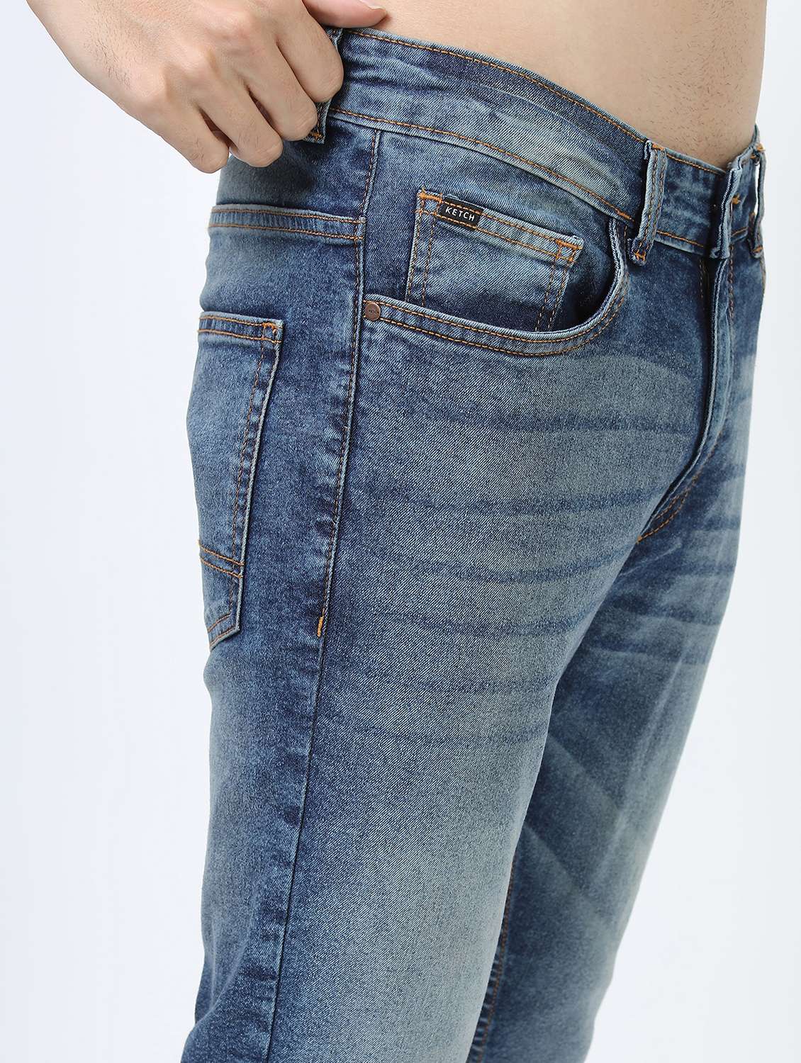 men plain slim fit mid rise jeans - 21596129 -  Standard Image - 3