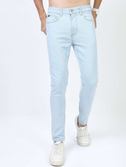 men plain slim fit mid rise jeans - 21596130 - Standard Image - 0