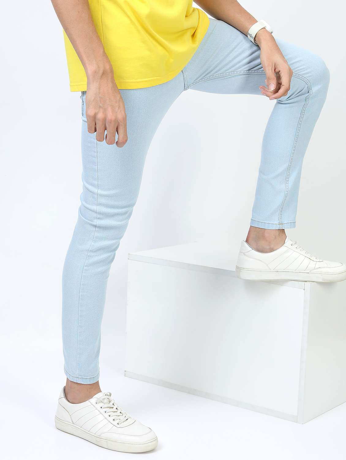 men plain slim fit mid rise jeans - 21596130 - Standard Image - 3