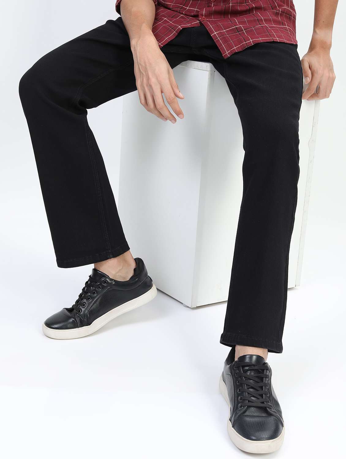 men plain straight fit mid rise jeans - 21596143 -  Standard Image - 3