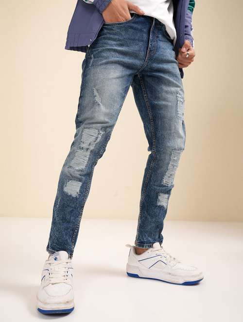 men distressed slim fit mid rise jeans - 21596171 -  Standard Image - 0
