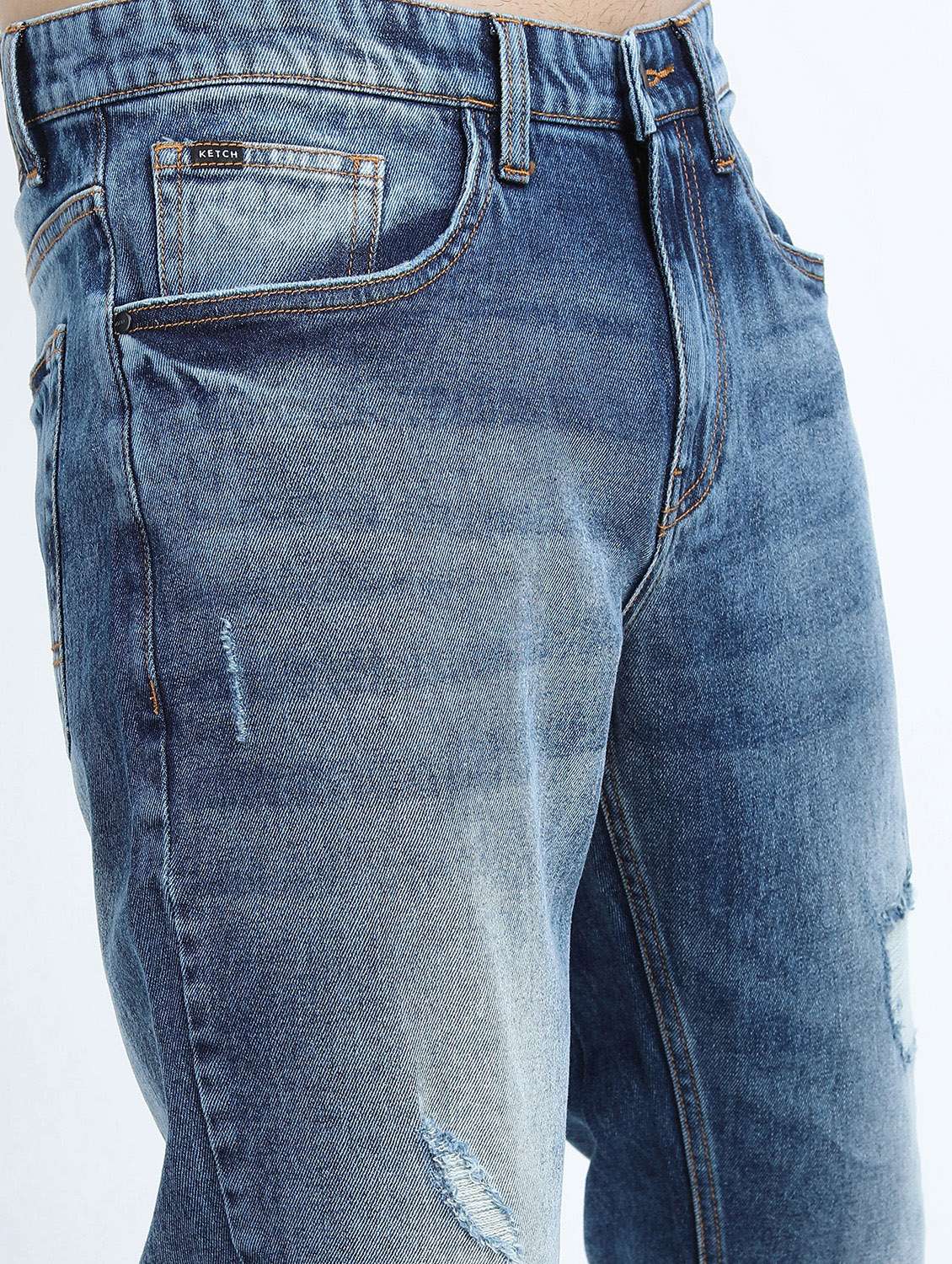 men distressed slim fit mid rise jeans - 21596171 -  Standard Image - 5