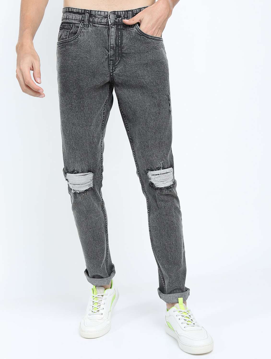 men slash knee mid rise slim fit jean