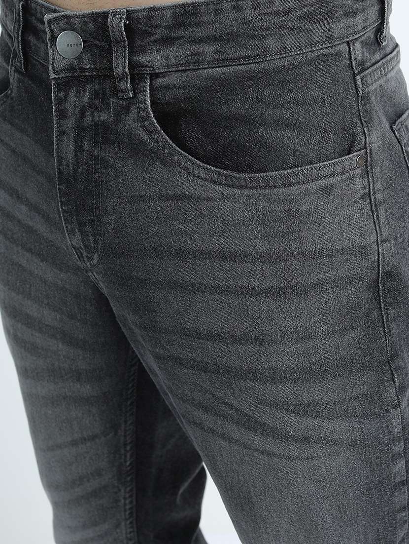 men plain slim fit mid rise jeans - 21596179 -  Standard Image - 3