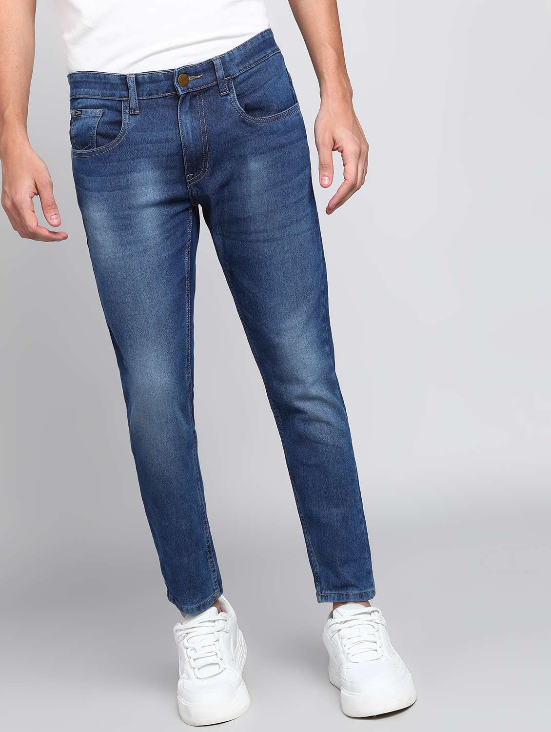 men plain slim fit mid rise jeans - 21596199 - Zoom Image - 0