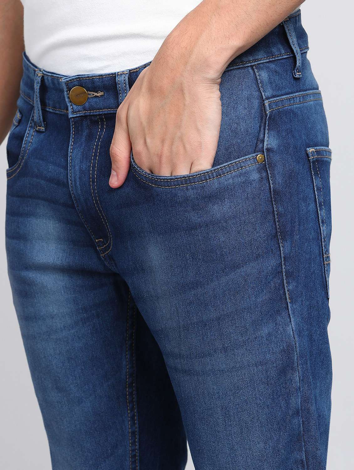 men plain slim fit mid rise jeans - 21596199 - Standard Image - 5
