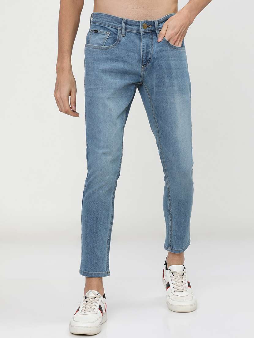 men solid mid rise slim fit jean