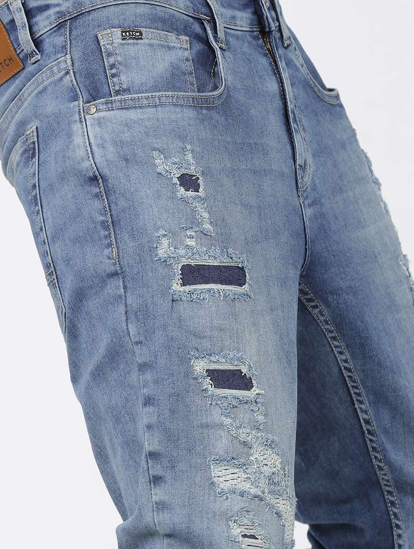 men distress slim fit mid rise jeans - 21596247 -  Standard Image - 5