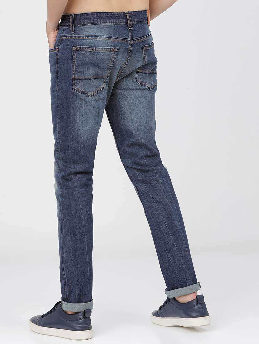 men plain slim fit mid rise jeans - 21596262 -  Standard Image - 3