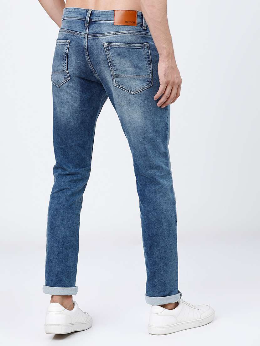 men plain slim fit mid rise jeans - 21596281 -  Standard Image - 3