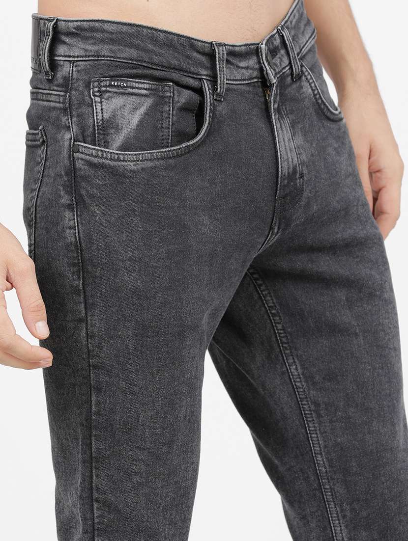 men plain slim fit mid rise jeans - 21596284 -  Standard Image - 5