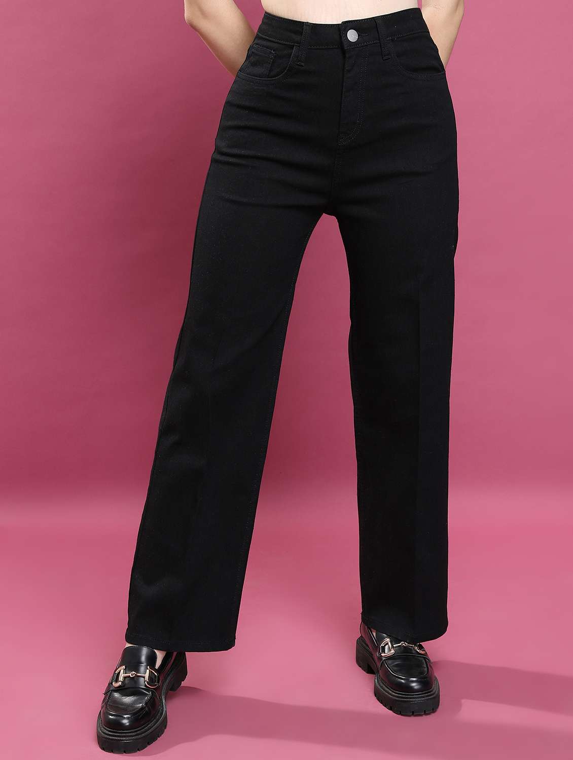 women solid high rise straight fit jean - 21596289 -  Zoom Image - 0