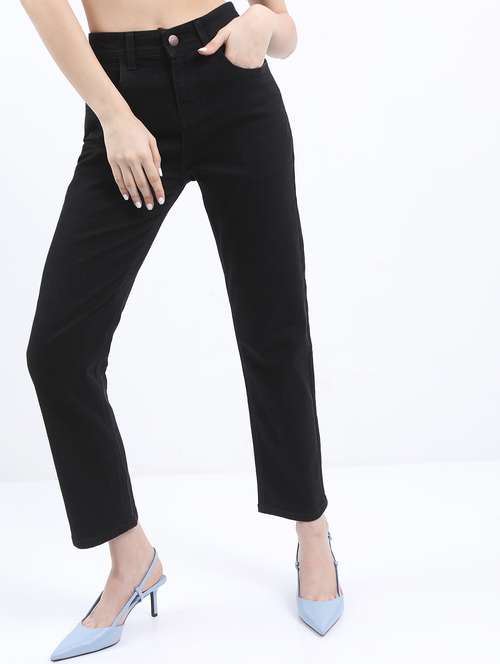 women solid high rise straight fit jean - 21596299 - Standard Image - 0