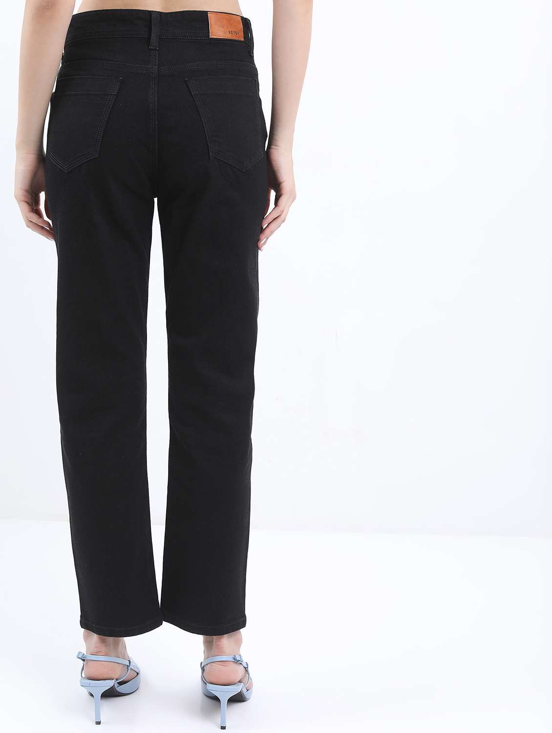 women solid high rise straight fit jean - 21596299 - Standard Image - 3