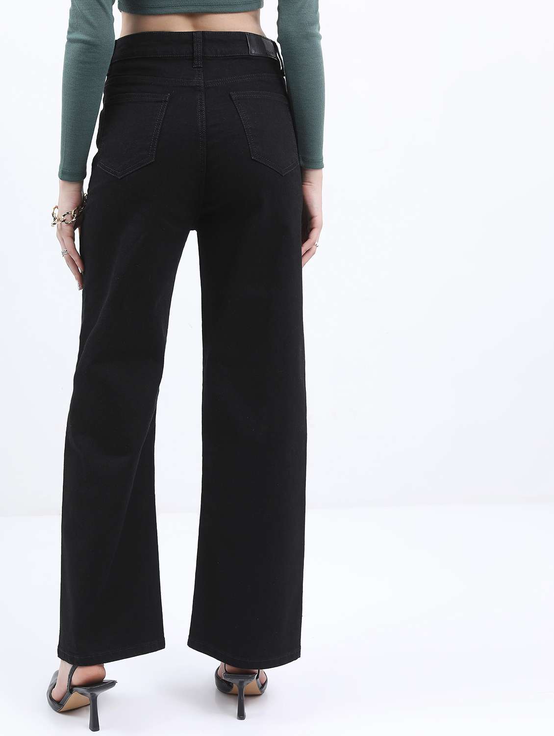 women solid high rise wide leg jean - 21596302 - Standard Image - 3